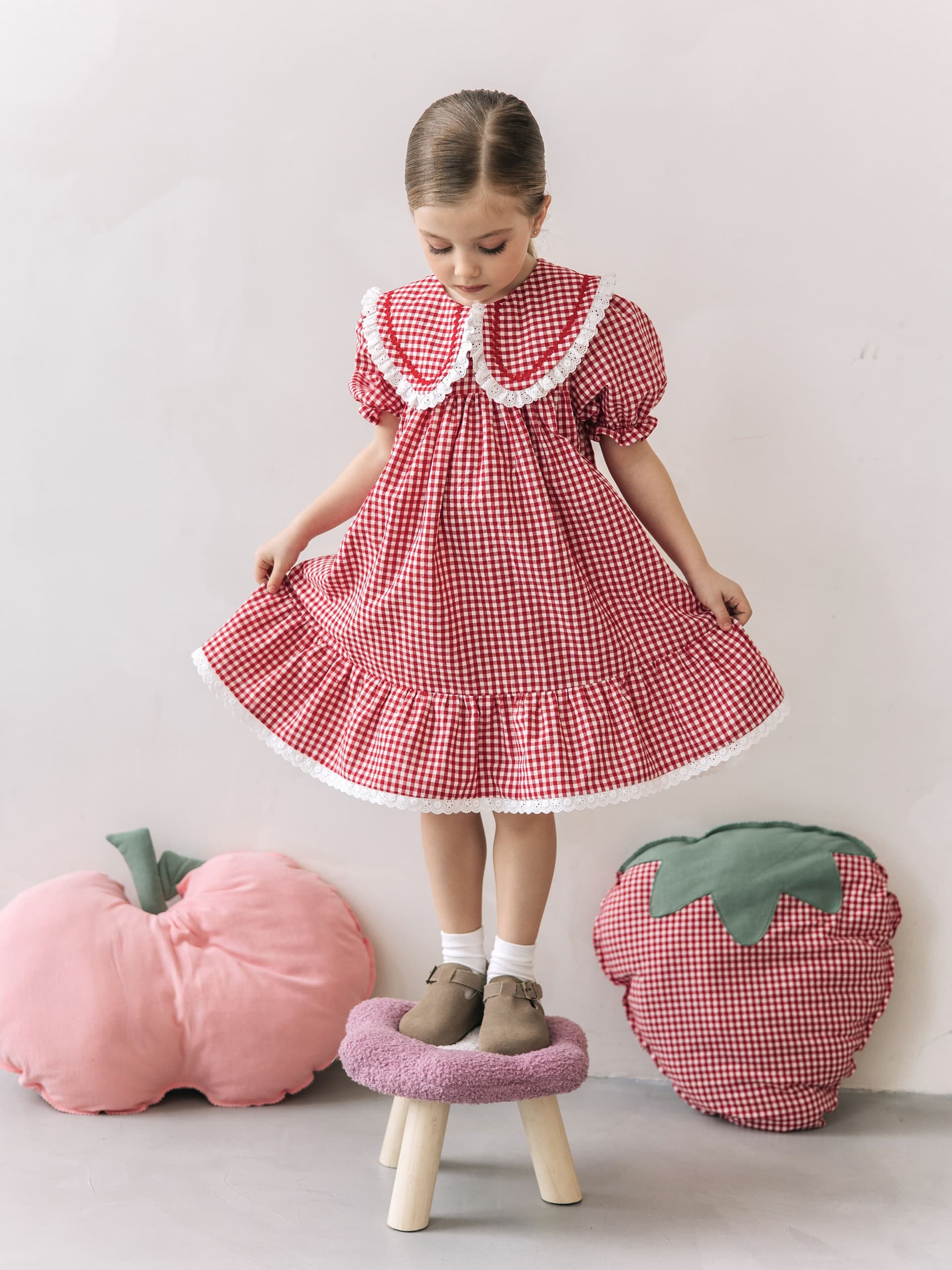 Платье в клетку виши, Красный
