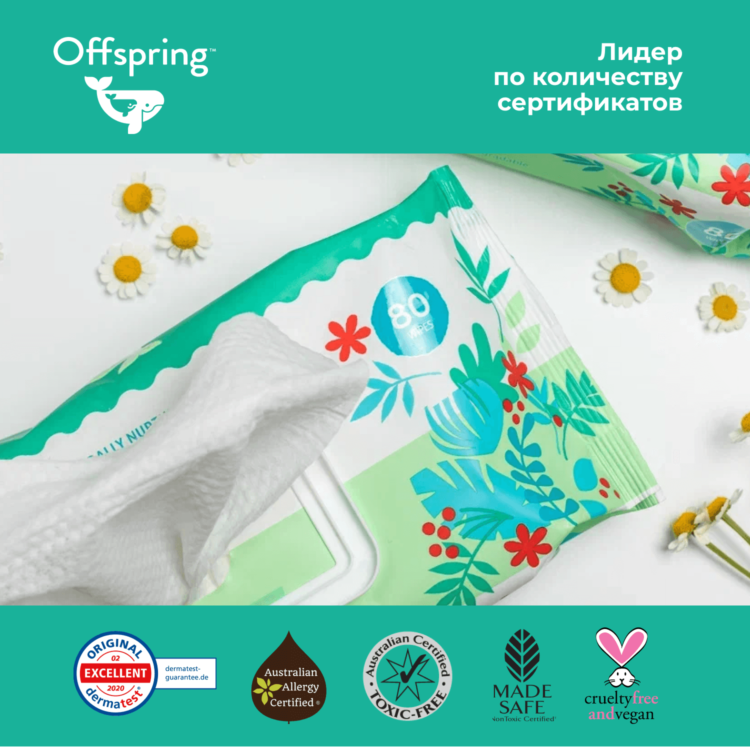 Offspring биоразлагаемые влажные салфетки, 20 шт.