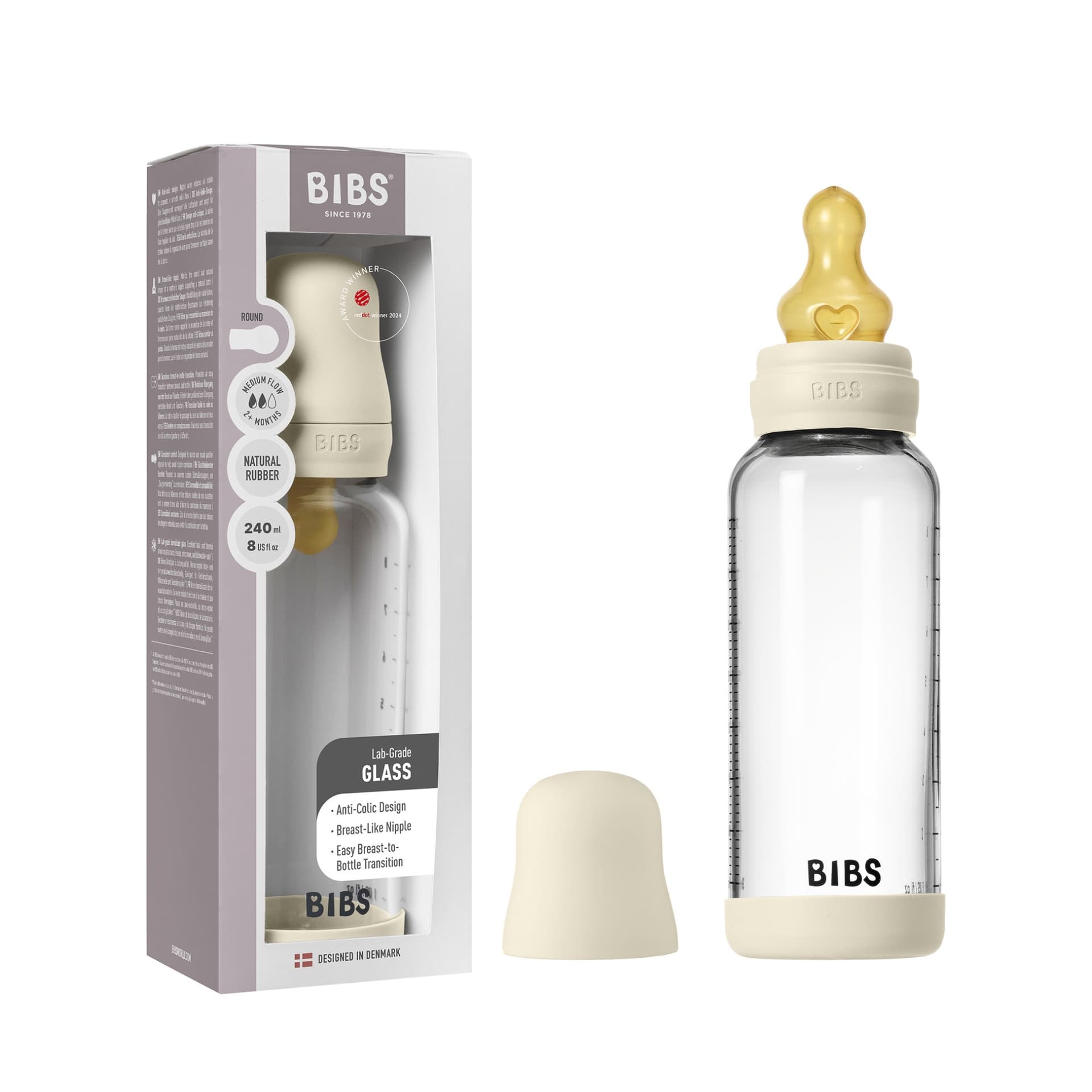 Стеклянная бутылочка BIBS - Ivory, 240 мл 5