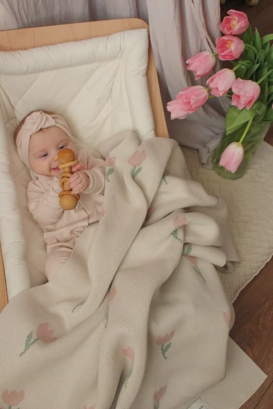 Плед вязаный Flowers Tulip Топленое молоко, 100% хлопок 5